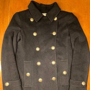 Helene Berman London Trilogy wool cashmere brass button navy short coat